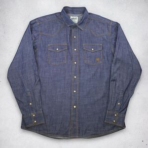Ariat Retro Fit Western Pearl Snap Shirt Men’s L Blue Chambray Denim 100% Cotton